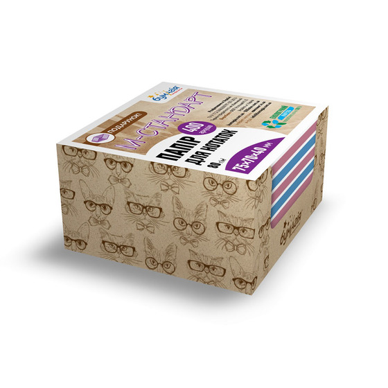 Блок бумаги для заметок в боксе 75 х 70 мм, 400 листов, цветная CQ-6623 «Стильные коты» -Бумагия-
