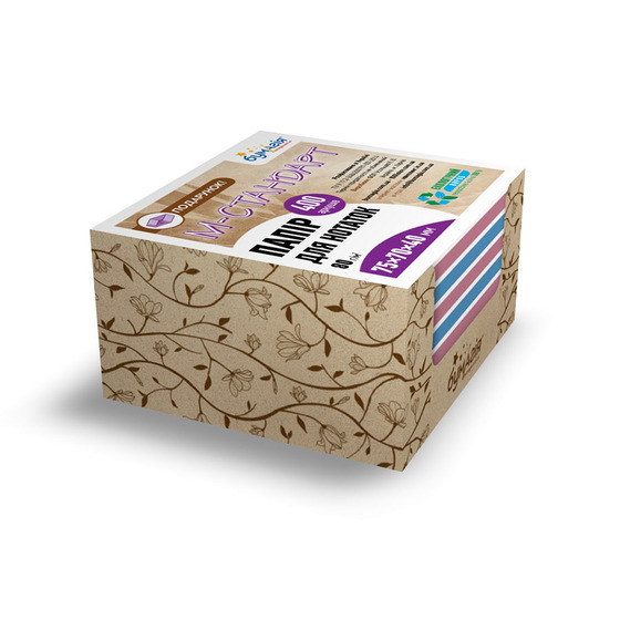 Блок бумаги для заметок в картонном боксе 75 х 70 мм, 400 листов, цветная CQ-6630 «Цветочный мотив» -Бумагия-
